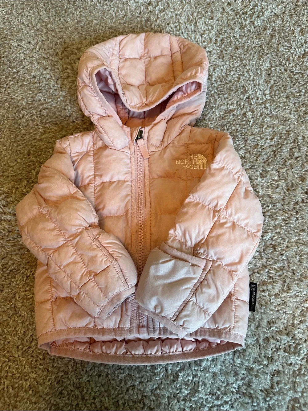 The North Face Light Pink Quilted Hooded Thermoball Eco Jacket